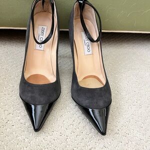 Jimmy Choo Black Suede and Patent Leather Heels